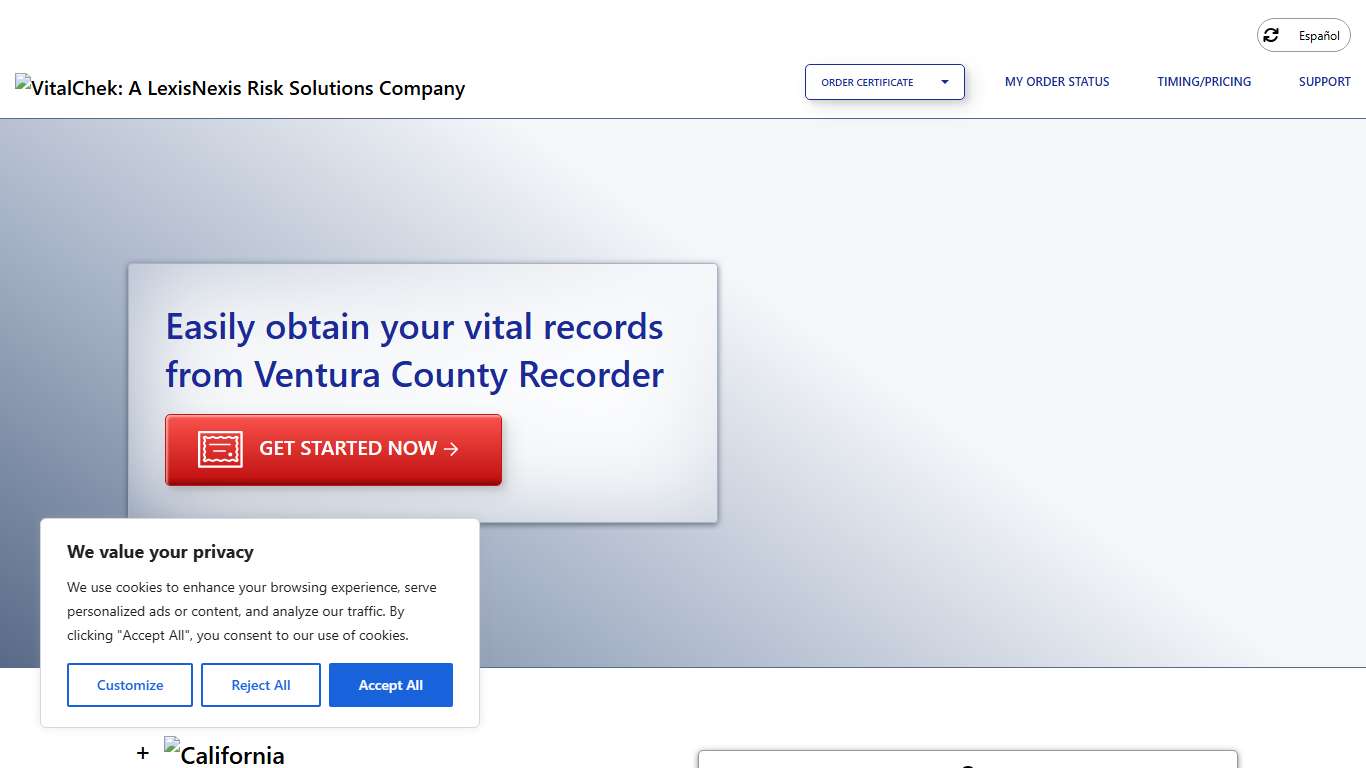 Ventura County Recorder (CA) Order Certificates - VitalChek